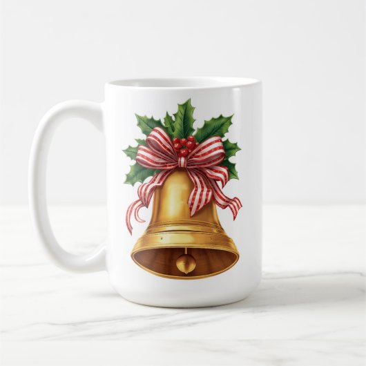 Golden Christmas Bell Holly and Stripe Bow コーヒーマグカップ (左)