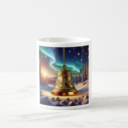 Golden Christmas Bell In A Snowy Winter Scene コーヒーマグカップ (中央)
