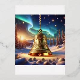 Golden Christmas Bell In A Snowy Winter Scene 箔シーズンカード