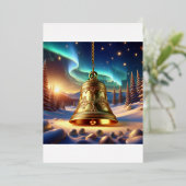 Golden Christmas Bell In A Snowy Winter Scene 箔シーズンカード (立ち正面)