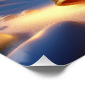 Golden Christmas Bell  Snowy Winter Scene Glossy ポスター (コーナー)