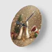 Golden Christmas Bell Wall Clock – Festive Holiday ラウンド壁時計 (傾斜)