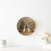Golden Christmas Bell Wall Clock – Festive Holiday ラウンド壁時計 (ホーム)