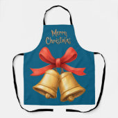 Golden Christmas Bells Blue Holiday Apron エプロン (正面)