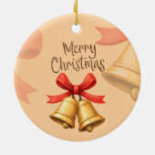 Golden Christmas Bells Red Holiday Art セラミックオーナメント (裏面)