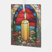 Golden Christmas Candle Faux Stained ガラスオーナメント (正面左)