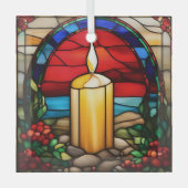 Golden Christmas Candle Faux Stained ガラスオーナメント (正面)