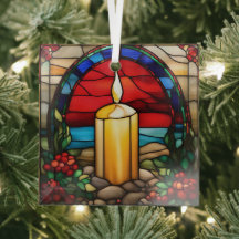 Golden Christmas Candle Faux Stained 