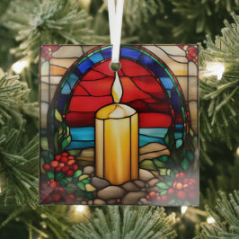 Golden Christmas Candle Faux Stained ガラスオーナメント