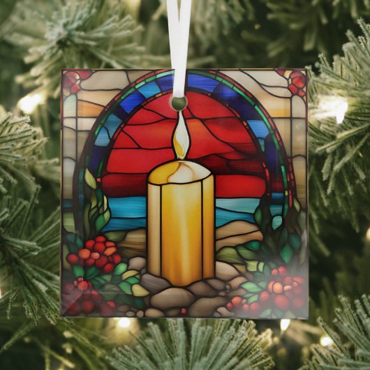 Golden Christmas Candle Faux Stained ガラスオーナメント (インサイチュ)