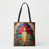 Golden Christmas Candle Faux Stained Glass トートバッグ (正面)