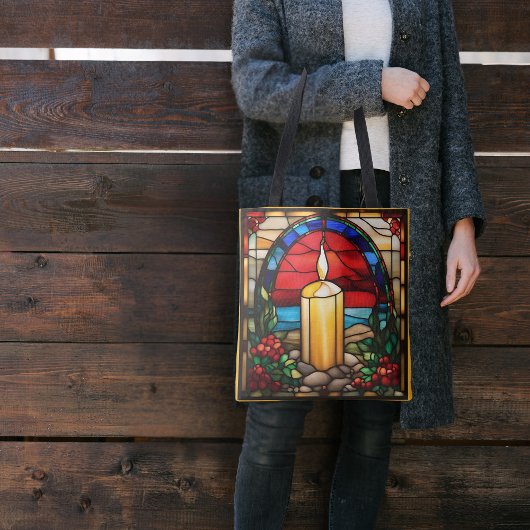 Golden Christmas Candle Faux Stained Glass トートバッグ
