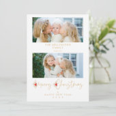 Golden Christmas Effect Botanical Holly 2 Photos シーズンカード (スタンド正面)