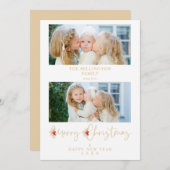 Golden Christmas Effect Botanical Holly 2 Photos シーズンカード (正面/裏面)