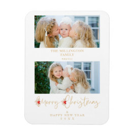 Golden Christmas Effect Botanical Holly 2 Photos マグネット