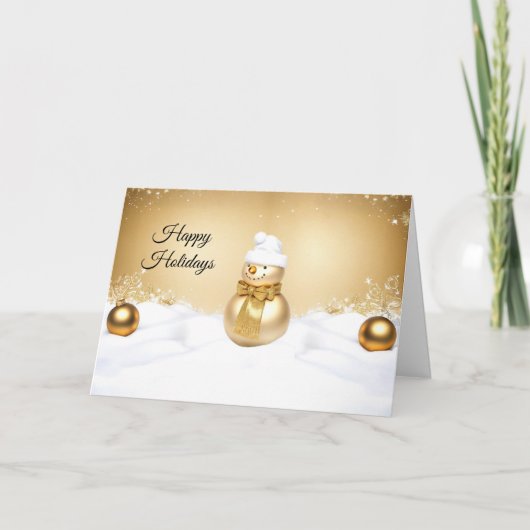 Golden Christmas Snowman Holiday Card カード (正面)