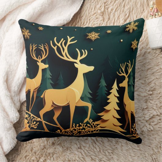 Golden Christmas Stags クッション (ブランケット)
