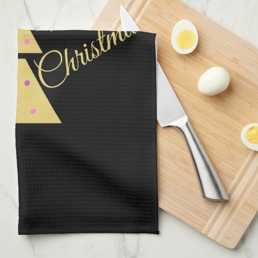 Golden Christmas Tree キッチンタオル (四つ折り)