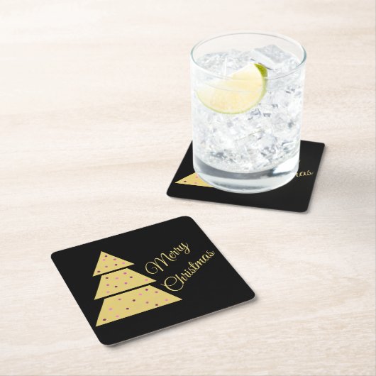 Golden Christmas Tree Paper Coaster スクエアペーパーコースター (インサイチュ)