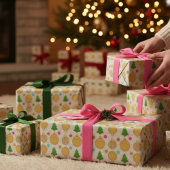 Golden Christmas Trees & Ornaments Hand-drawn ラッピングペーパー