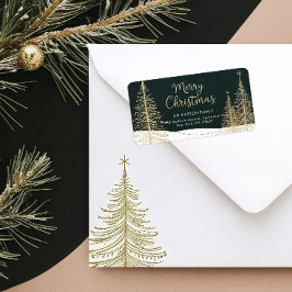 Golden Christmas Trees Return Address Label ラベル