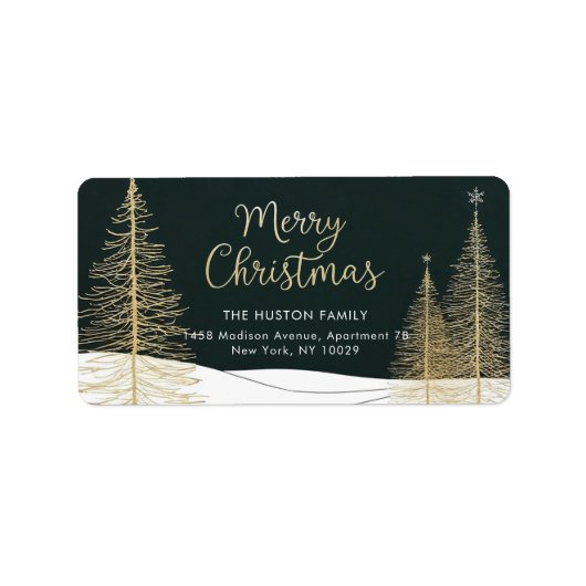 Golden Christmas Trees Return Address Label ラベル (正面)