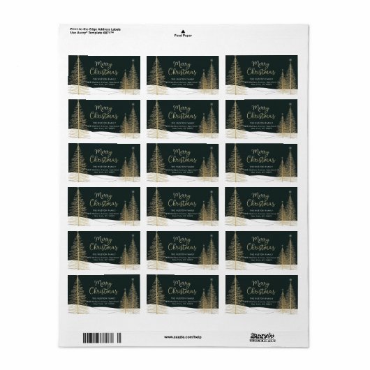 Golden Christmas Trees Return Address Label ラベル (フルシート)