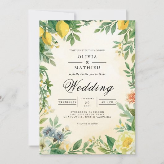 Golden Citrus Blossom Wedding 招待状 (正面)