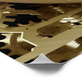 Golden Clocks and Gears Steampunk Mechanical Gifts ポスター (角)