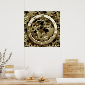 Golden Clocks and Gears Steampunk Mechanical Gifts ポスター (キッチン)