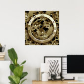 Golden Clocks and Gears Steampunk Mechanical Gifts ポスター (ホームオフィス)