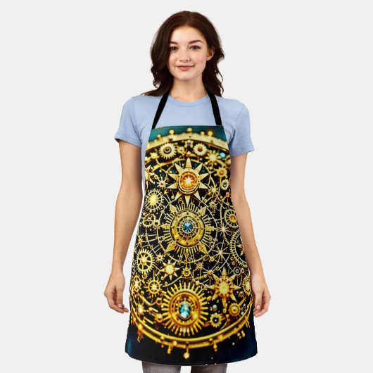 Golden Clockwork Celestial Art エプロン (着用した状態)