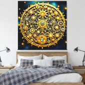 Golden Clockwork Celestial Art キャンバスプリント (インサイチュ (寝室))