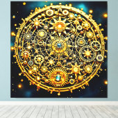 Golden Clockwork Celestial Art キャンバスプリント (インサイチュ (ウッドフロア))