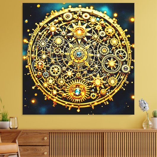 Golden Clockwork Celestial Art キャンバスプリント (インサイチュ (リビング))