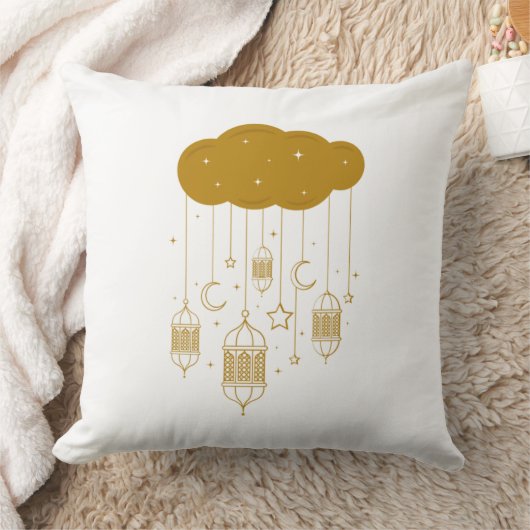 Golden Cloud & Lanterns Ramadan Pillow クッション (ブランケット)