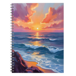 Golden Coast | Ocean Sunset Watercolor Painting ノートブック