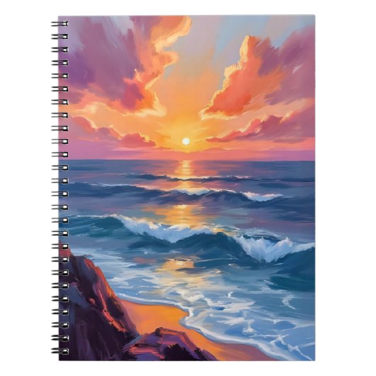 Golden Coast | Ocean Sunset Watercolor Painting ノートブック (正面)