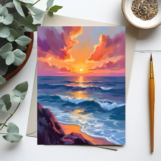 Golden Coast | Ocean Sunset Watercolor Painting ポストカード