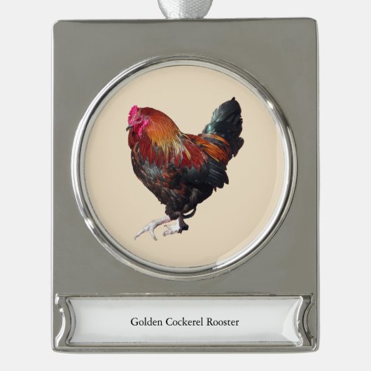Golden Cockerel Rooster ornament シルバープレートバナーオーナメント (正面)