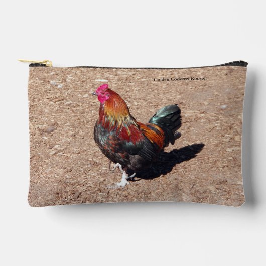 Golden Cockerel Rooster zipper bag アクセサリーポーチ (正面)