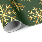 Golden Color 3D Snowflake DarkGreen Christmas Gift ラッピングペーパー (ロールコーナー)