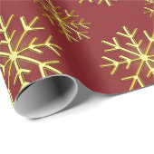 Golden Color 3D Snowflake Red Christmas Gift ラッピングペーパー (ロールコーナー)