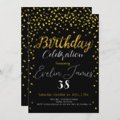 Golden Confetti Invitation, Gold Birthday Party  招待状 (正面/裏面)