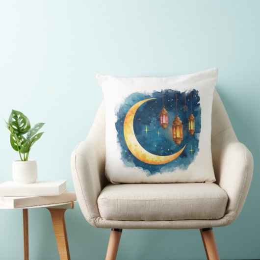 Golden Crescent & Lanterns Ramadan Pillow クッション (椅子)