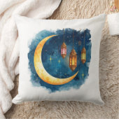 Golden Crescent & Lanterns Ramadan Pillow クッション (ブランケット)