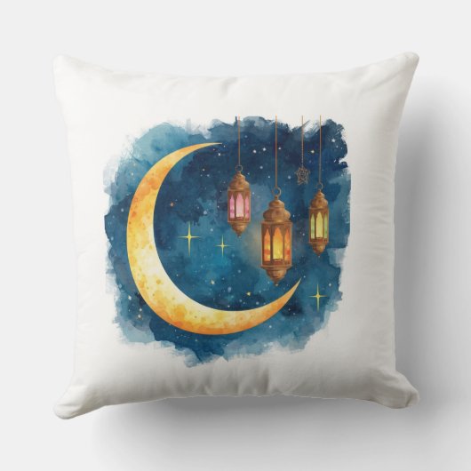 Golden Crescent & Lanterns Ramadan Pillow クッション (裏面)