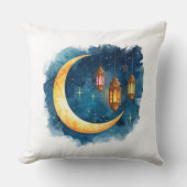 Golden Crescent & Lanterns Ramadan Pillow クッション (正面)