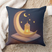 Golden Crescent Moon with Islamic Lantern Art クッション (ブランケット)