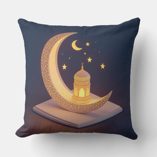 Golden Crescent Moon with Islamic Lantern Art クッション (正面)